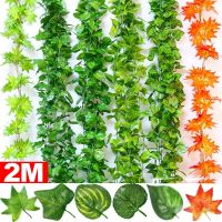 200CM Artificial Plants Rattan Creeper Green Leaf Ivy Vine DIY Hanging Garland Rattan Foliage Fake Leaves For Home Wedding Decor