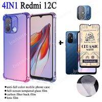 4In1 Redmi 12C กันกระแทกหลากสีสำหรับ Redmi Note 12S 9T 9S 10S 10 11 Prime 12 Pro Plus 5G เคสสีไล่ระดับสีและปกป้องหน้าจอด้าน