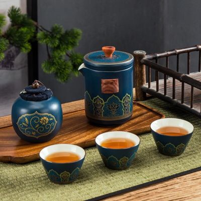 Ceramic Porcelain Kung Fu Tea Set Teaware Outdoor Travel Tea Set Tea Bag Anti-scalding One Pot Three Cups Teapot with Filter