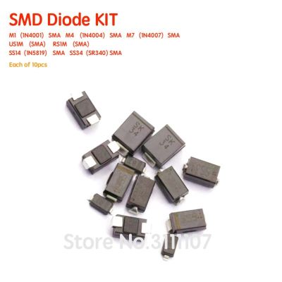 70PCS/LOT SMD diode package / M1 (1N4001) / M4 (1N4004) / M7 (1N4007)/ SS14 US1M RS1M SS34 diode Kit  7 kinds*10pcs=70pcsElectrical Circuitry Parts