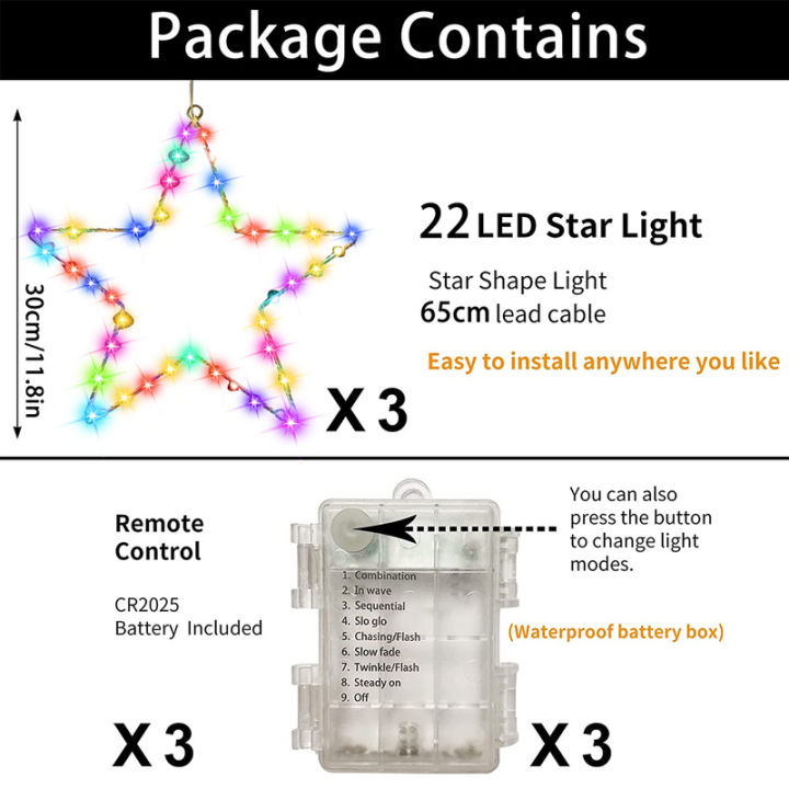 ม่านไฟรูปดาวสำหรับเทศกาลคริสต์มาส-ม่านกันน้ำรูปดาวหลอดไฟพลังงานแบตเตอรี่ดาวจากระยะไกลมี8โหมดให้แสงสว่าง