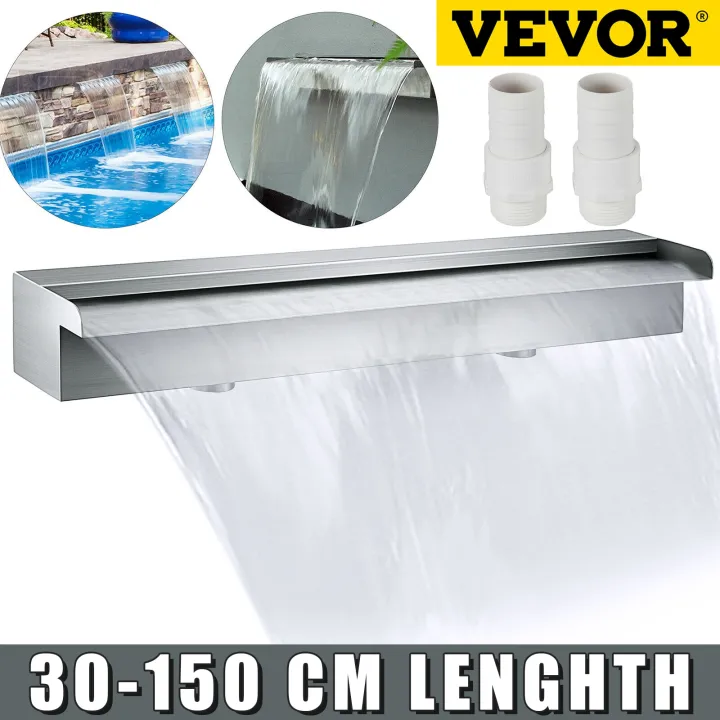 VEVOR Waterfall Blade, 30cm Stainless Steel Waterfall Spillway, Rectangular Waterfall Pool Fountain, Cascade Blade with Connector, Hose, Clamp & PTFE Tape, Water Blade for Koi Fish Pond, Water Feature