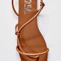 sandals thong new za.raˉsandals 2023 summer new womens shoes brown square calf leather flat Roman