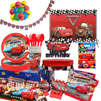 การ์ตูนดิสนีย์ Lightning McQueen รถธีมวันเกิดตกแต่งพรรคกระดาษผ้าปูโต๊ะบอลลูน Baby Shower Party Supplies-zaldfjgnsdg