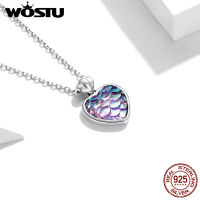 WOSTU 2021 Adjustable 925 Sterling Silver Purple Sea Fish Scale Heart Love Long Chain Silver Necklace For Women Jewelry CQN468