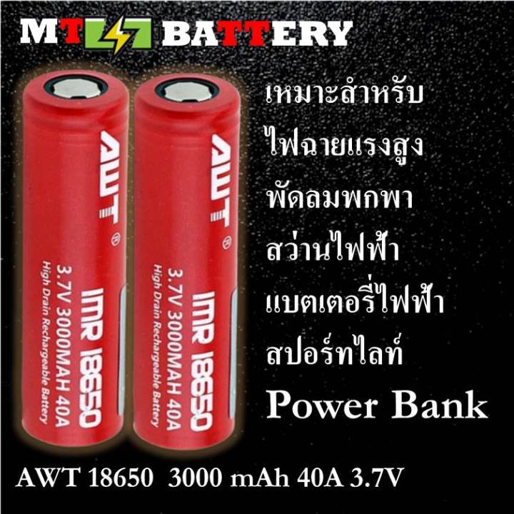 ของแท้100-18650-battery-charger-ถ่านชาร์จคุณภาพสูง-awtแดง-3000-mah-2ก้อน-rechargeable-lithium-li-ion-battery-แถมฟรี-ที่ชาร์จถ่าน-แบบรางเดี่ยว