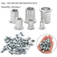 50Pcs 20Pcs M3 M4 M5 M6 M8 M12สีขาวสังกะสี Rivet Nut โลหะผสม Rivnut หัวแบนเกลียว Rivet ใส่ Nutsert หมวก Rivet Nut