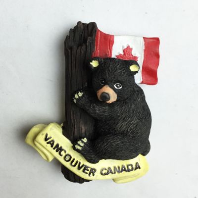 QIQIPP North American Travel Memorial Three-dimensional Magnet Fridge Magnet Vancouver Maple Leaf Flag Bear Vancouver Canada