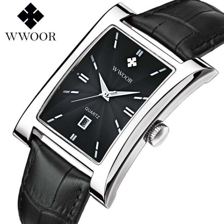 WWOOR Men s Watches Fashion Quartz Men Leather Wristband Business