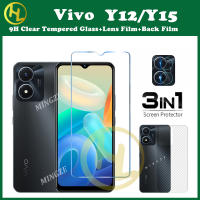 (3 In 1) สำหรับ VIVO Y12/Y15/Y17กระจกเทมเปอร์ฟิล์มป้องกัน + เลนส์กล้องถ่ายรูปฟิล์มป้องกัน + สติกเกอร์คาร์บอนฝาหลังคาร์บอนไฟเบอร์ฟิล์มป้องกัน Vivo Y76 Y52 Y35 Y73 Y72 Y22S Y02 Y33S Y20i Y1S Y02S Y12A Y15S Y12S Y16 Y19 Y20S (G) y21T Y30 5G Y22