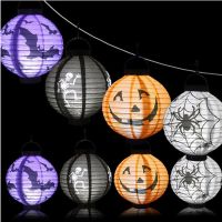 ถังฟักทอง halloween pumpkin ฮาโลวีน สยองขวัญ ตกแต่งฮาโลวีน พร้อมไฟ LED กะโหลกฟักทอง โคมไฟแขวน โคมไฟสยองขวัญ โคมไฟกระดาษ อุปกรณ์ปาร์ตี้ฮาโลวีน