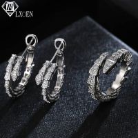 【lz】๑  Anel de Cobra Ajustável e Brincos Conjunto para Mulheres Cor Ouro e Prata Bling Zircon Stone Jóias de Noivado de Casamento