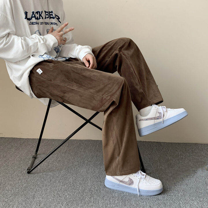 Simts American Vintage Brown Pants High Street ins Wear Coffee Color Corduroy WideLeg Spring