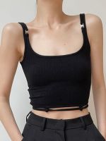 Genuine Uniqlo High-end Pure lust hot girl square neck double shoulder strap design camisole womens summer sexy beautiful back wear short crop top