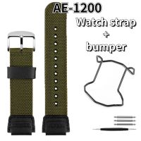 Suitable for Casio watch AE-1200 canvas nylon strap stainless steel watch bumper (protective strip) Zulu waterproof strap color strap 【BYUE】