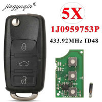 Jingyuqin 5ชิ้น1J0959753P รถกุญแจรีโมท434เมกะเฮิร์ตซ์ ID48สำหรับโฟล์คสวาเกน VW ด้วงกอล์ฟ J Etta P Assat 2002-2005พลิก3ปุ่ม Fob