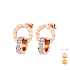 CELOVIS Adele Four Leaf Clover with Mother Pearl Inlay in Rose Gold Stud  Earrings ( White/ Black )