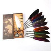 Christmas gift calligraphy feather dip water pen luxury gift book promotional gift feather pen  Pens