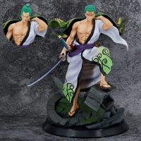 Roronoa Zoro โมเดลตุ๊กตาแอคชั่นสูง34.5ซม. การ์ตูนอะนิเมะกิโมโนแบบจำลองพระเยซู0000งานฝีมือพีวีซีแบบกล่อง