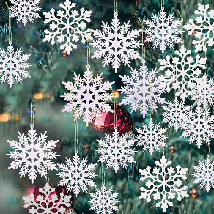 ไฟคริสต์มาสแวววาวปัดฝุ่นเกล็ดหิมะ36ชิ้นพร้อมเชือกเงินเกล็ดหิมะสำหรับธีมปาร์ตี้วันเกิดของแท้คุณภาพสูง