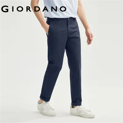 GIORDANO Men Pants Easy Care Stretch Lightweight Ankle Length Pants Solid Color Mid Low Rise Slim Fashion Casual Pants 01123350