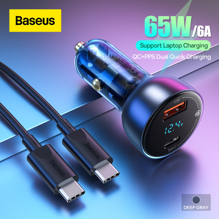 Baseus 65W Fast Car Charger Quick Charge   USB Phone Charger for  Huawei SCP   Type C PD Fast Charging Charger For laptop Tablet |  