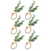 18 Pieces Eucalyptus Napkin Rings Handmade Wooden Beads Home Decor Faux Greenery Napkin Holders for Weddings,Party,Etc