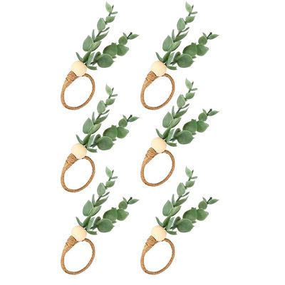 18 Pieces Eucalyptus Napkin Rings Handmade Wooden Beads Home Decor Faux Greenery Napkin Holders for Weddings,Party,Etc