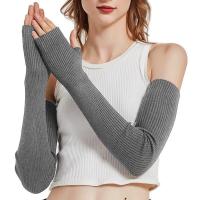 【CW】 2pcs/pair Wool Blend Warm Arm Warmers Soft Fingerless Gloves Knit Sleeve with Thumb Hole for Elbow