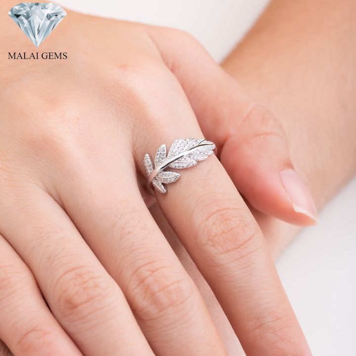 malai-gems-แหวนเพชร-แหวนใบมะกอก-เงินแท้-925-เคลือบทองคำขาว-ประดับเพชรสวิส-cz-รุ่น-221-r18790-แถมกล่อง-แหวนเงินแท้-แหวนเงิน-แหวน