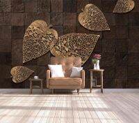 ❃ Custom wallpaper 3D vintage wood grain gold leaf background wall