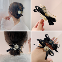 Elegant Camellia Hair Tie คลิปผม Scrunchies Chic ดอกไม้สีขาว Hairpins Bow Knot Barrette ผู้หญิงงานแต่งงานอุปกรณ์เสริม