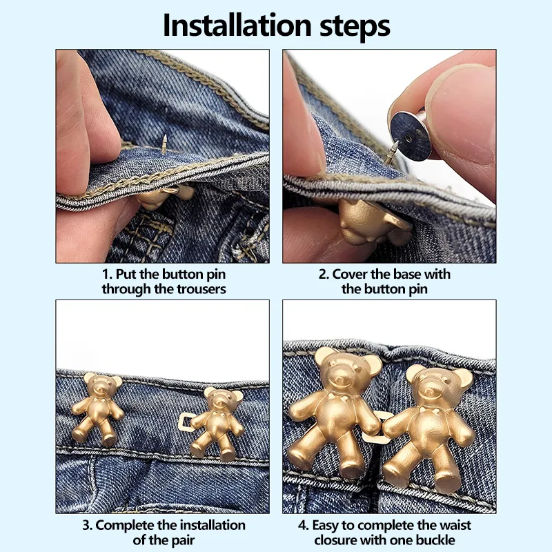 2Pcs Bear Shaped Adjustable Jean Button Waist Buckle Snap Pants