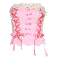 สีชมพู Bustier วินเทจสีชมพูท็อปส์พืชสำหรับเสื้อกล้าม Streetwear สบายๆเปลือย Bustier รัดตัวท็อปส์สำหรับผู้หญิงที่จะสวมใส่ออก