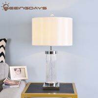 ♧ Clear Watermark Glass Crystal Cylinder Table Lamp White Black Lampshade LED Desk Lamp Bedside Lamp 220v 110v EU Home Decor