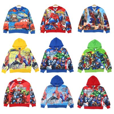 2023 New Boy Coat Avengers Spring Autumn For Childrens Hooded Baby Kids Jacket Outing Clothes Cartoon Car McQueen Spiderman 3-8