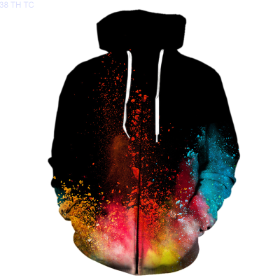 2021 New Powder splash tie dyeing Zipper Hoodied Long Sleeve Streetwear Harajuku Sweatshirt Fashion 3D Printed hoodies Funny Size:XS-5XL