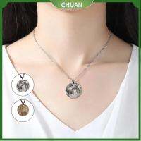 CHUAN ปรับได้ปรับได้ สร้อยคอจี้เหรียญพื้นผิวดวงจันทร์ เรโทร เหล็กไร้สนิม สร้อยคอแบบยาว แฟชั่นสำหรับผู้หญิง แฟชั่นสำหรับผู้หญิง โซ่สเวตเตอร์ สำหรับผู้หญิง