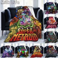 Supre ผ้าห่มผ้าสักหลาด metroid นุ่มสบาย, ผ้าห่มนวมน้ำหนักเบาสำหรับทุกฤดูกาลชุดเครื่องนอนพิมพ์3D นุ่ม selimut Bulu ไมโคร