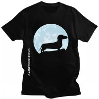 Moon Dachshund Lover Tshirts For Men Oversized Cotton Leisure T Shirt O-Neck Streetwear Men Wiener Dog Tee Tops Clothing