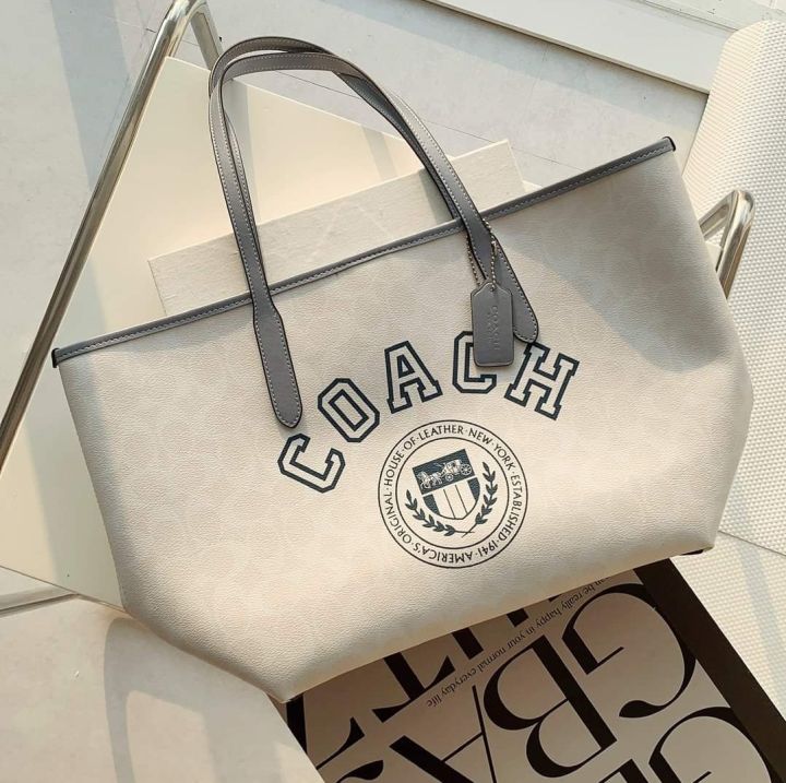 Coach City Tote In Signature Canvas with Varsity Motif for Sale in