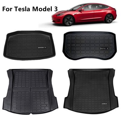 [Hot K] เสื่อรถ Tesla รุ่น3 2017-2021เสื่อท้ายรถด้านหน้าด้านหลังแผ่นรองเท้าในรถกันน้ำได้สวมใส่ได้แผ่นป้องกัน TPE อุปกรณ์เก็บของ