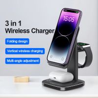 3 in 1 Wireless Charging Station Dual Coil Stand 15W Fast Wireless Charger Dock for Apple Devices Foldable Wireless Charger