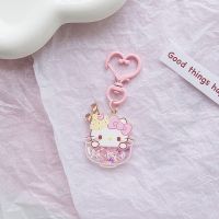 ❉№✲ kawaii Sanrio Kuromi Hello Kitty Keychain Car Keyring Cute Cinnamoroll Quicksand Sequins Luminous Portable Pendant Accessories