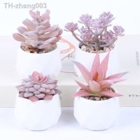 Pink Flocking Artificial Succulents Plants With Pot For Home Garden Decoration Fake Bonsai Flower Planta Artificial Accessories