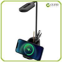 CUFEI ชาร์จยูเอสบี โคมไฟตั้งโต๊ะแบบมีไฟ แบบ3-in-1 Qi Wireless โคมไฟโต๊ะ การศึกษาสำหรับเด็ก มัลติฟังก์ชั่ การอ่านแสง การอ่าน