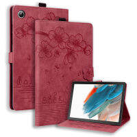 Casing Tablet 3D แฟชั่นลายซากุระและแมวสำหรับซัมซุงกาแล็กซีแท็บ A8 SM-X200 SM-X205ฝาพับแม่เหล็กเคสสไตล์ถังน้ำแบบหดไดซิลิโคน PU สำหรับซัมซุงกาแล็กซีแท็บ A8 X205 X200ขนาด10.5นิ้ว