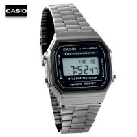 Velashop นาฬิกาข้อมือผู้ชายคาสิโอ ดิจิตอล Casio STANDARD DIGITAL Vintage สายแสตนเลสรมดำ รุ่น A-168WGG-1ADF, A168WGG-1ADF, A-168WGG-1A, A168WGG-1A, A-168WGG, A168WGG