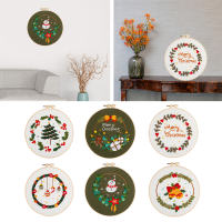 Christmas Theme Embroidery Starter Kit with Pattern DIY Beginners Craft Cross Stitch Needlepoint Set Stamped Cloth with Hoops