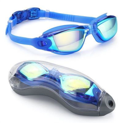 แว่นตาว่ายน้ำแว่นตากันน้ำซิลิโคนสำหรับผู้ชายผู้หญิงพร้อมที่อุดหูป้องกันรังสี UV ป้องกันการเกิดฝ้าสำหรับแว่นตาว่ายน้ำแบบมืออาชีพ